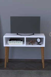 Resigilat:Masa tv eco Retro Homs 72 x 30 x 60 cm, Alb-nuc - 1