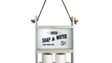 Resigilat:Raft din lemn cu sfoara Farmhouse Homs, 60 x 40 x 13 cm, alb antic