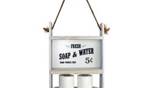 Resigilat:Raft din lemn cu sfoara Farmhouse Homs, 60 x 40 x 13 cm, alb antic