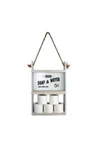 Resigilat:Raft din lemn cu sfoara Farmhouse Homs, 60 x 40 x 13 cm, alb antic - 1