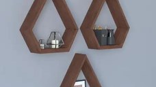 Resigilat:Set 3 rafturi de perete din lemn Yagmur Homs, maro, 35 x 28 x 8 cm