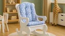 Scaun balansoar copii 40×70×65 cm – MDF alb/albastru, BabyPuzzle