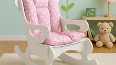 Scaun balansoar pentru copii Baby Puzzle 40x70x65 cm - MDF alb/roz