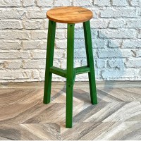 Scaun bar,Vinita,taburet lung, din lemn culoare nuc si verde ,70 cm - 1