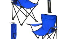 Set 2 Scaune Pliabile cu Cotiere și Suport,  Pentru Camping sau Grădină,albastru