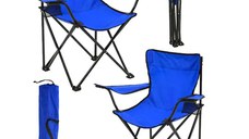 Set 2 Scaune Pliabile cu Cotiere și Suport,  Pentru Camping sau Grădină,albastru