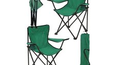 Set 2 Scaune Pliabile cu Cotiere și Suport,  Pentru Camping sau Grădină,verde