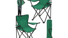 Set 2 Scaune Pliabile cu Cotiere și Suport,  Pentru Camping sau Grădină,verde