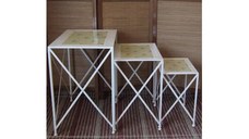 Set 3 masute metal  talia Homs , alb,flower