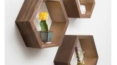 Set 3 rafturi perete Hexa Homs lemn natur