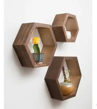 Set 3 rafturi perete Hexa Homs lemn natur - 1