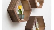 Set 3 rafturi perete Hexa Homs lemn natur