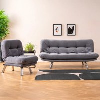 Set canapea extensibila 3 locuri si 1 fotoliu extensibila ,living, 180x110 cm – stofa, gri – Merburn - 1