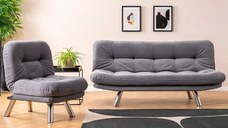 Set canapea extensibila 3 locuri si 1 fotoliu extensibila ,living, 180x110 cm – stofa, gri – Merburn