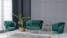 Set canapea si fotolii Viena Homs, textil verde-auriu, 2+1+1, 30703