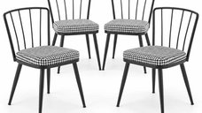 Set de 4 scaune metalice Fiona pentru balcon, terasa, bucatarie, birou, dining - Homs, negru
