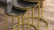 Set de Mese de Cafea Homs, Seria 440, 3 Piese, Negru si Gold