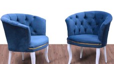 Set fotoliu Milano, albastru, picioare albe, Homs