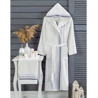 Set halat cu prosop baie cuplu alb,homs,marime M,50004 - 1