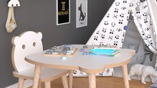 Set masa + 1 scaun copii – PAL alb, Panda