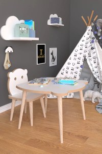 Set masa + 1 scaun copii – PAL alb, Panda - 1