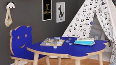 Set masa + 1 scaun copii – PAL albastru, Panda