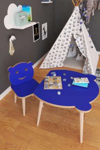 Set masa+ 1 scaun pentru copii Panda Homs, Albastru - 1