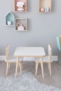 Set masa + 2 scaune copii – PAL alb, Bambi - 1