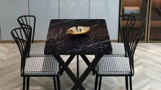 Set masa Amsterdam Homs cu 4 scaune metalice, negru marmorat/negru, 70 x 110 cm