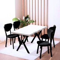 Set Masa Barton din MDF cu 4 Scaune  din metal, alb si negru, 140 cm - 1