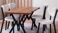 Set Masa Barton din MDF cu 4 Scaune  din metal, Bucatarie, living ,culoare nuc si bej,140 cm