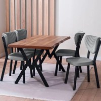 Set Masa Barton din MDF cu 4 Scaune  din metal, Bucatarie, living ,culoare nuc si gri,140 cm - 1