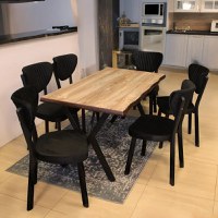 Set Masa Barton din MDF cu 4 Scaune  din metal, culaore negru, 140 cm - 1