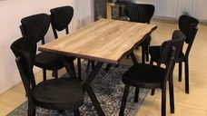 Set Masa Barton din MDF cu 4 Scaune  din metal, culaore negru, 140 cm