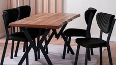 Set Masa Barton din MDF cu 4 Scaune  din metal, culaore negru, 140 cm