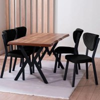 Set Masa Barton din MDF cu 4 Scaune  din metal, culaore negru, 140 cm - 1