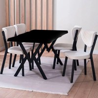 Set Masa Barton din MDF cu 4 Scaune  din metal, culaore negru si bej, 140 cm - 1