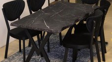 Set Masa Barton din MDF cu 4 Scaune  din metal, culaore negru si negru, 140 cm