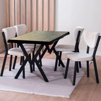 Set Masa Barton din MDF cu 4 Scaune din metal, culoare negru si bej, 140 cm - 1