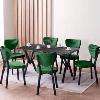 Set Masa Barton din MDF cu 4 Scaune din metal, culoare negru si verde, 140 cm - 1