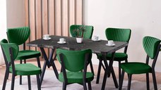 Set Masa Barton din MDF cu 4 Scaune din metal, culoare negru si verde, 140 cm