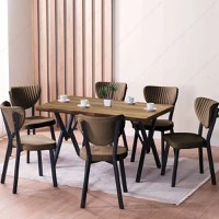 Set Masa Barton din MDF cu 6 Scaune  din metal, culaore nuc si maro, 140 cm - 1