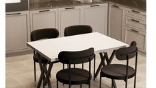 Set Masa Bucatarie cu 4 Scaune Leonida, alb si negru