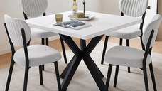 Set Masa Bucatarie cu 4 Scaune , masa MDF, Alb,80x80x74 cm,