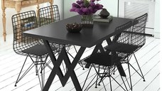 Set Masa Bucatarie cu 4 Scaune , negru,120x80x75 cm, 30050SET