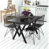 Set Masa Bucatarie cu 4 Scaune , negru,120x80x75 cm, 30050SET - 1