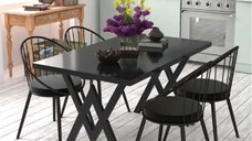 Set Masa Bucatarie cu 4 Scaune , negru,120x80x75 cm, 30410SET