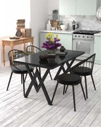 Set Masa Bucatarie cu 4 Scaune , negru,120x80x75 cm, 30410SET - 1