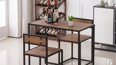 Set Masa cu 2 Scaune Cafea Homs, Cadru Metal Nuc/Negru, Model 10977