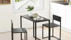 Set Masa cu 2 Scaune Cafea Homs, Cadru Metalic, Bej Marmorat Negru / Negru, Model 10976